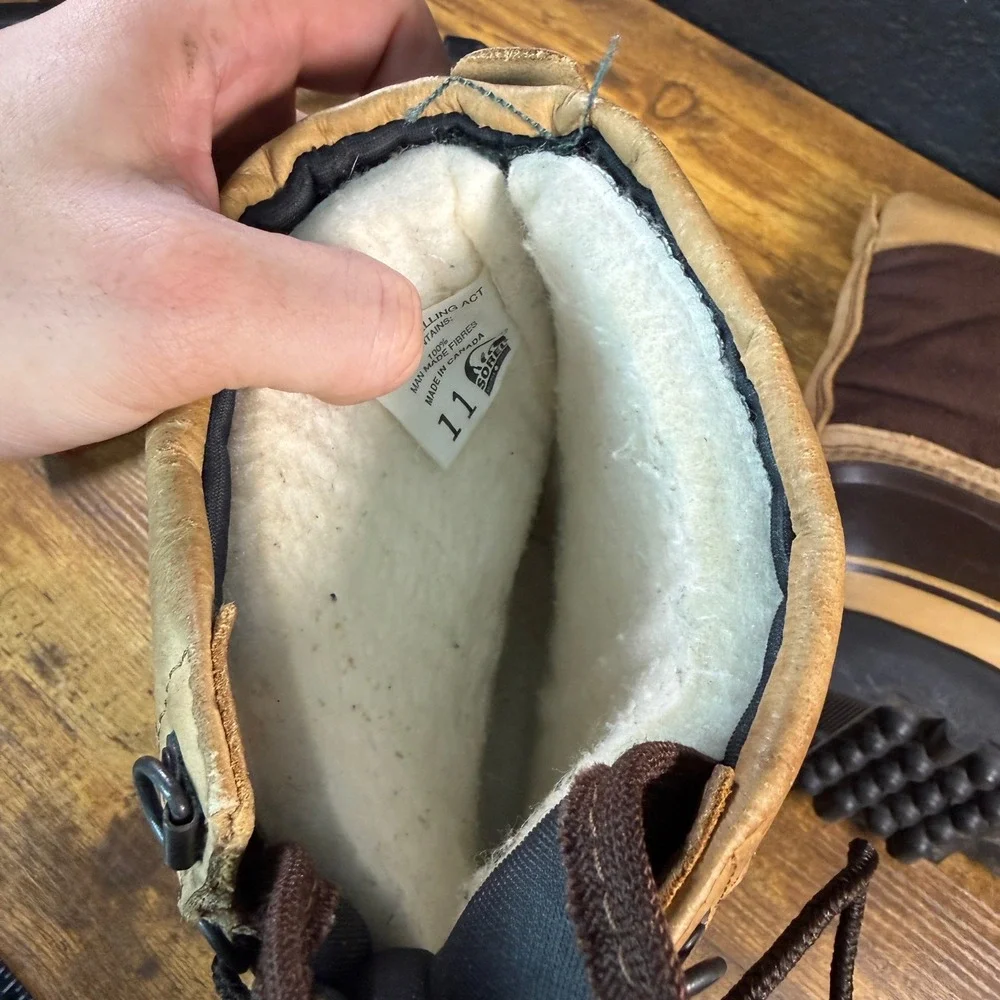 Sorel Arrowhon Brown Rubber‎ Leather Winter Snow Boots Mens 11